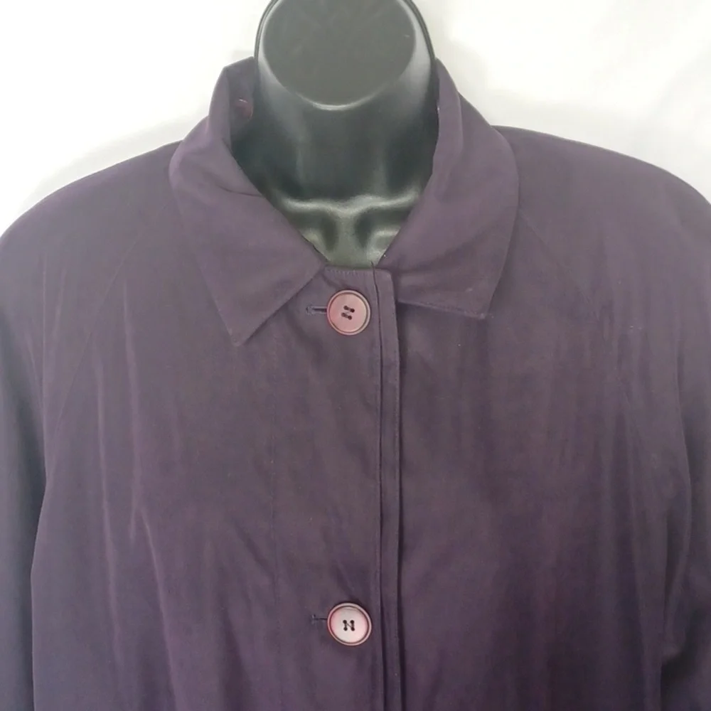 VINTAGE 80s Purple Lined Trench Coat Size 6, zip out lining